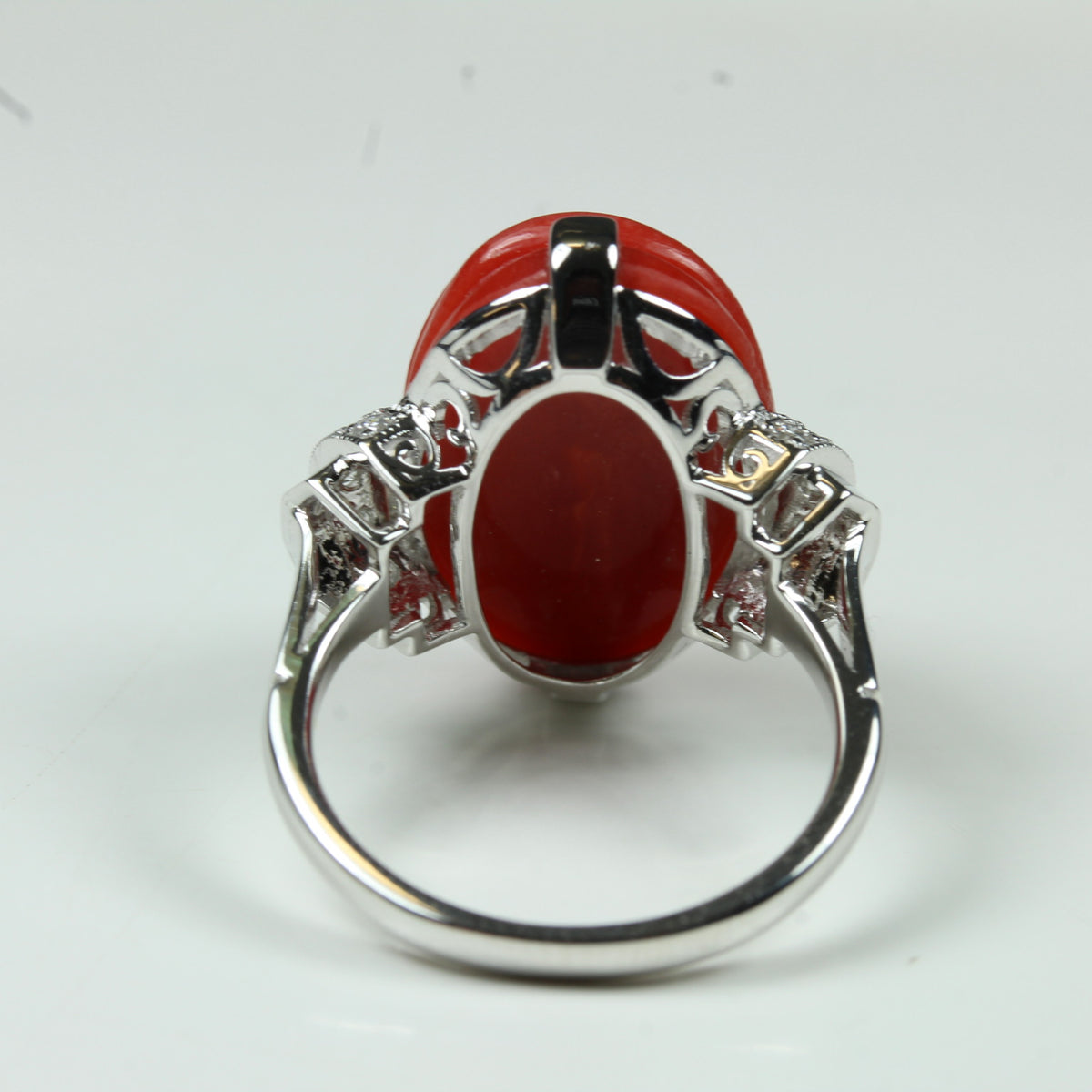 Ridged Momo Coral and Diamond Cocktail Ring
