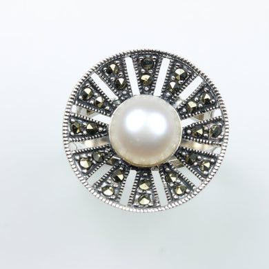 Sterling Silver Marcasite and Pearl Ring