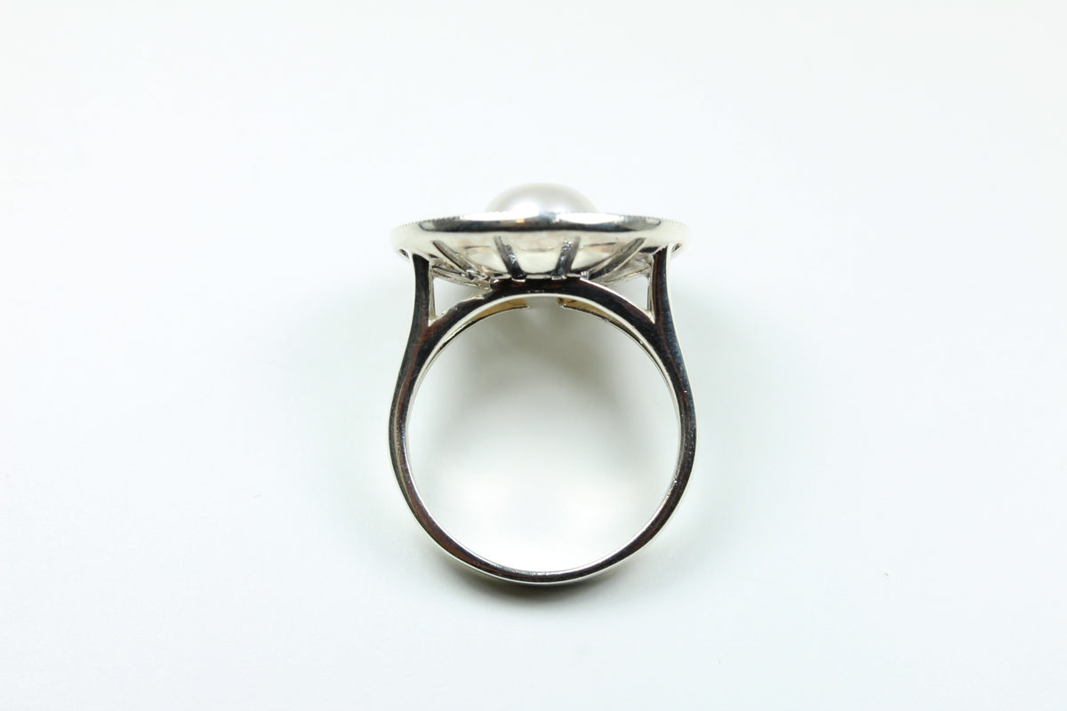 Sterling Silver Marcasite and Pearl Ring