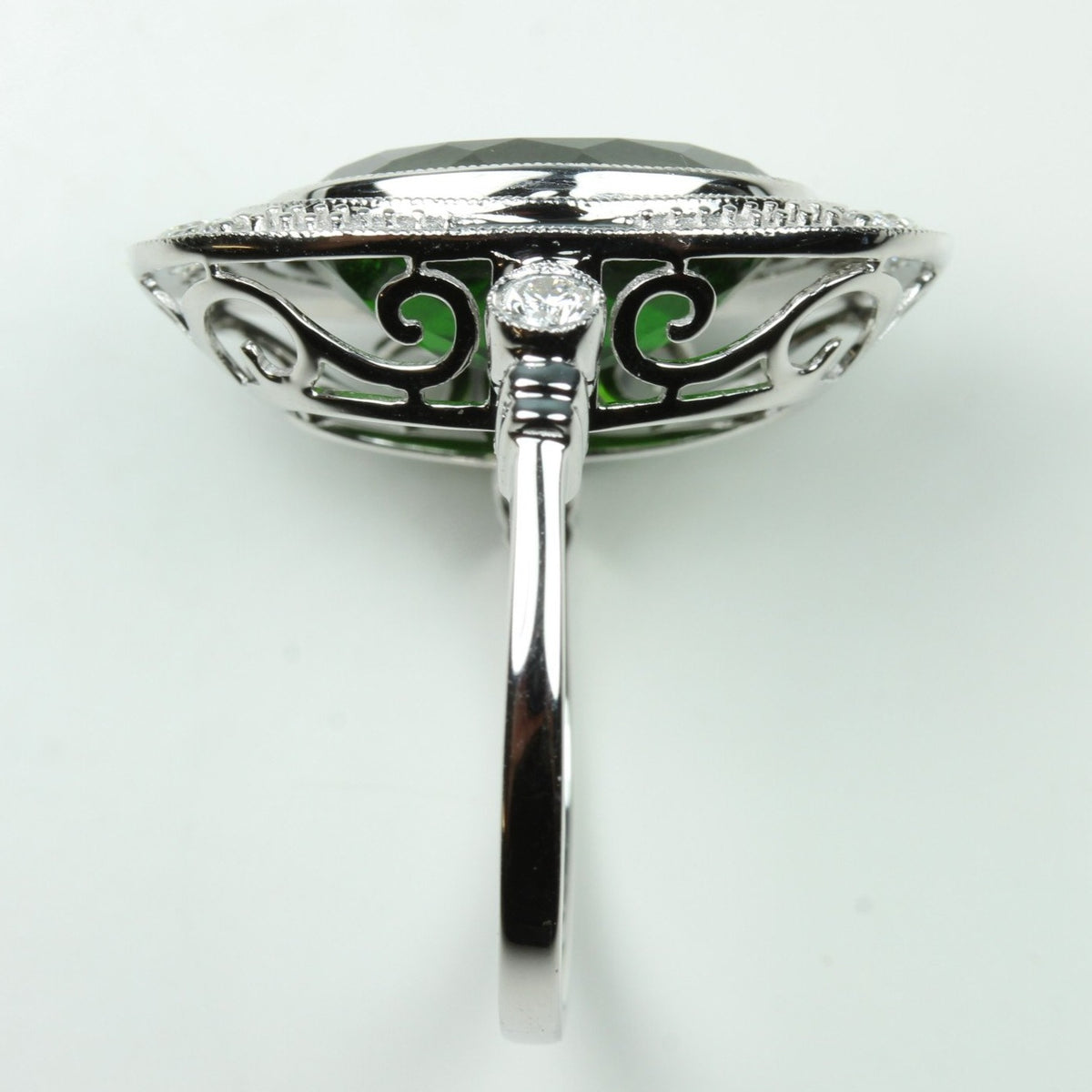 Chrome Diopside and Diamonds Cocktail Ring