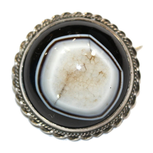 Victorian Agate Mourning Brooch