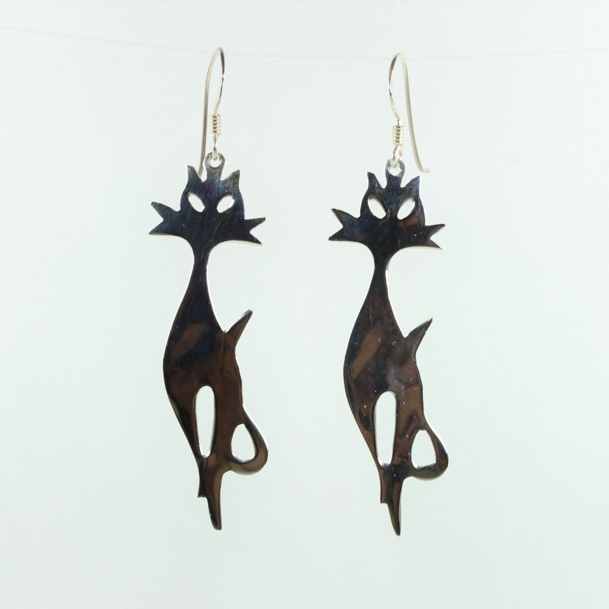 Sterling Silver Cat Silhouette Drop Earrings