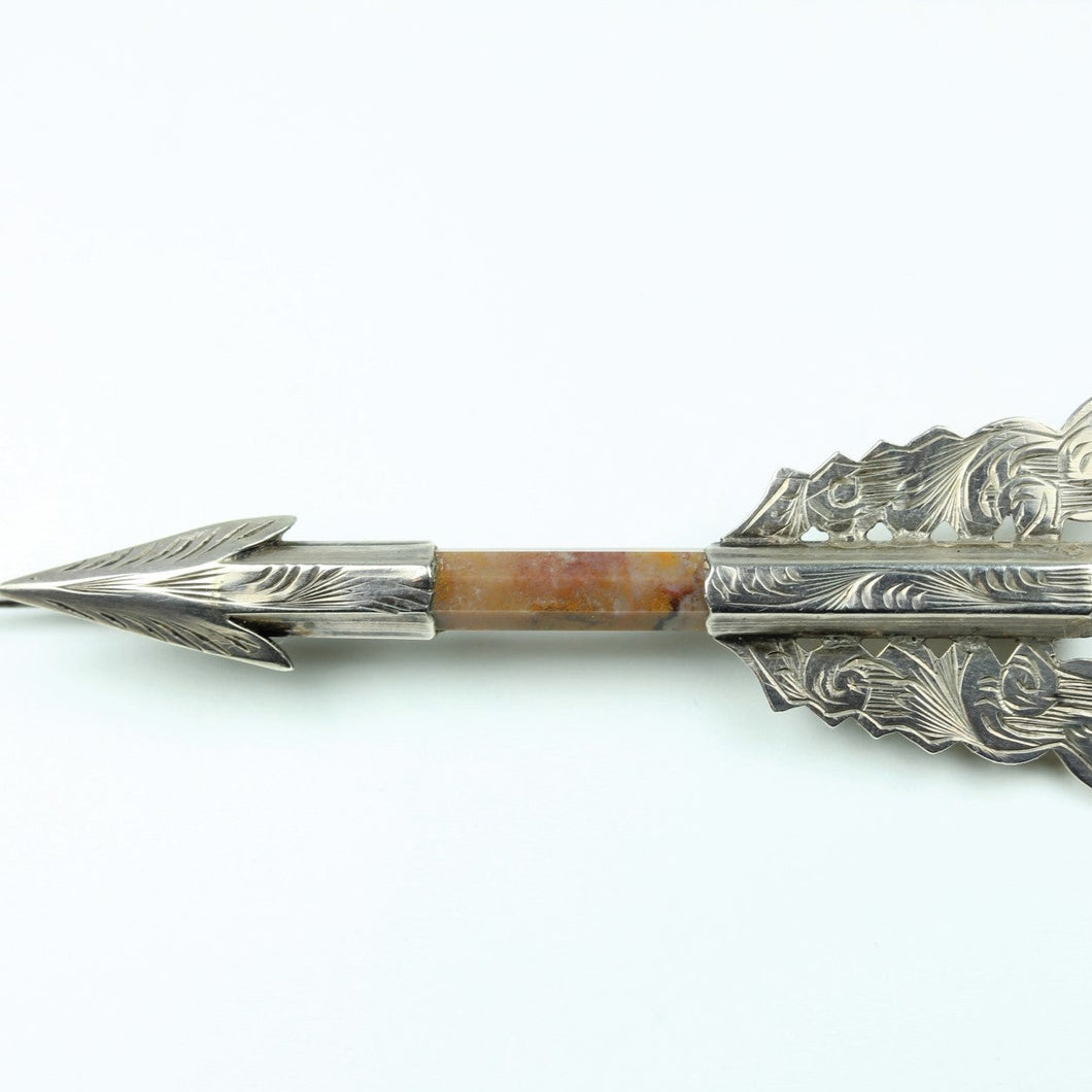 Silver Decorative Agate Arrow Brooch