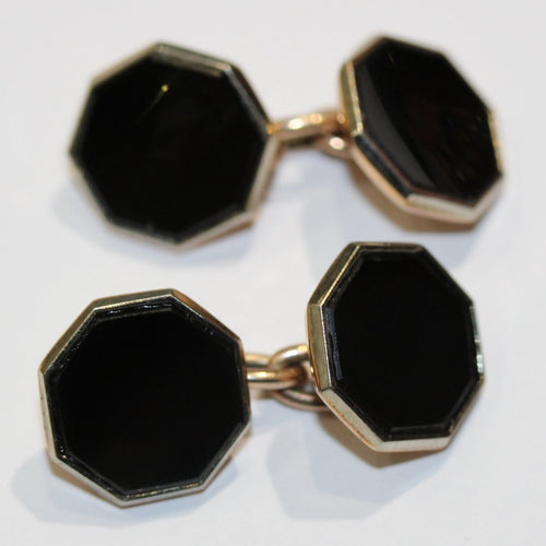 Vintage 9ct Yellow Gold Onyx Octagonal Cufflinks