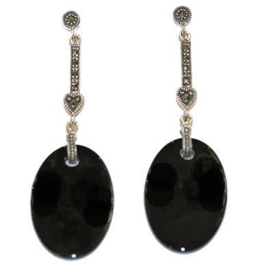 Sterling Silver Onyx Marcasite Drops