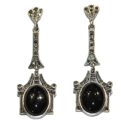 Sterling Silver Onyx and Marcasite Drops