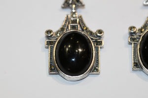Sterling Silver Onyx and Marcasite Drops