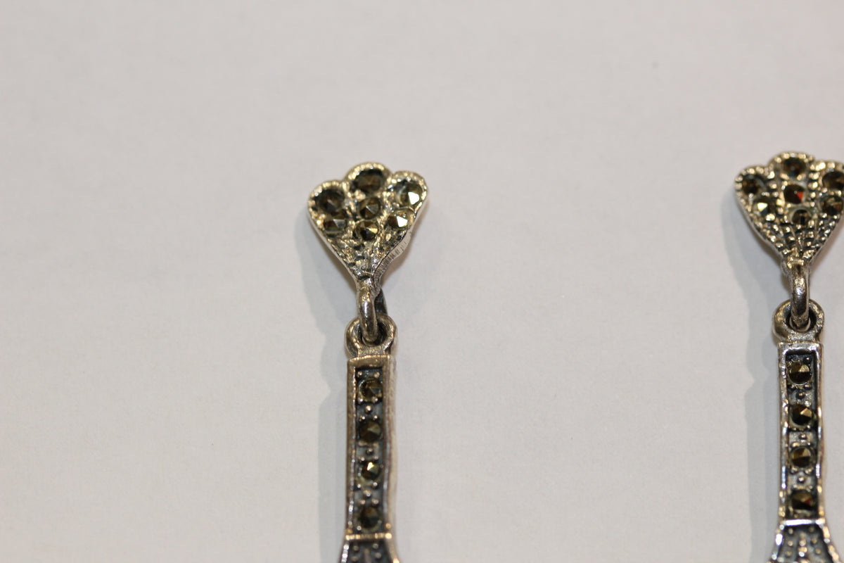 Sterling Silver Onyx and Marcasite Drops