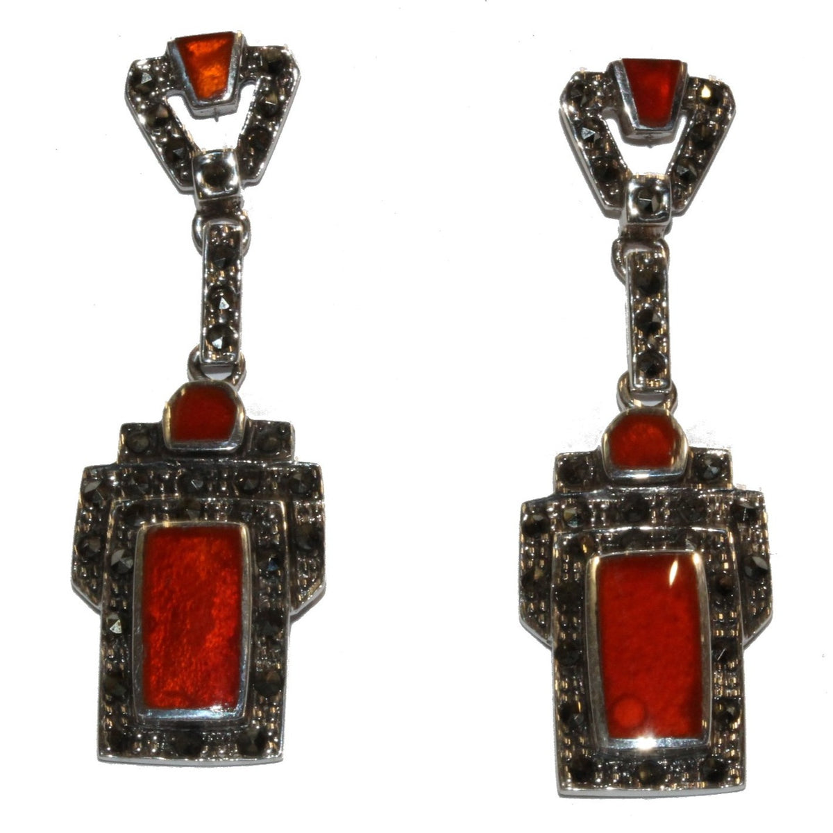 Sterling Silver Carnelian and Marcasite Earrings