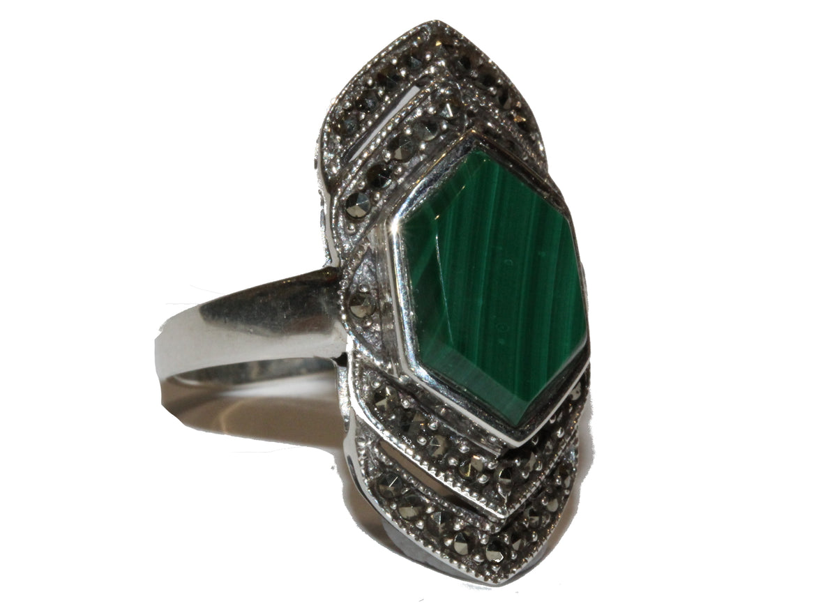 Malachite and Marcasite Ring