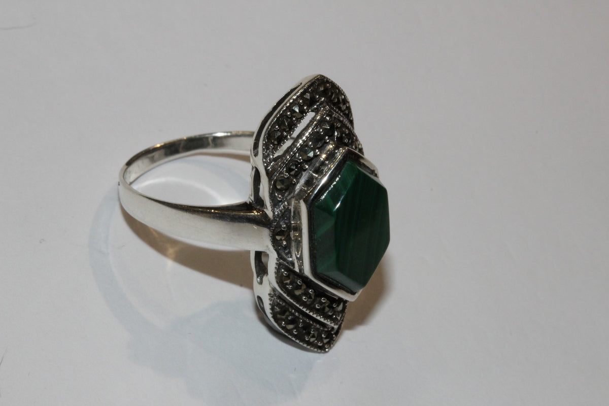 Malachite and Marcasite Ring