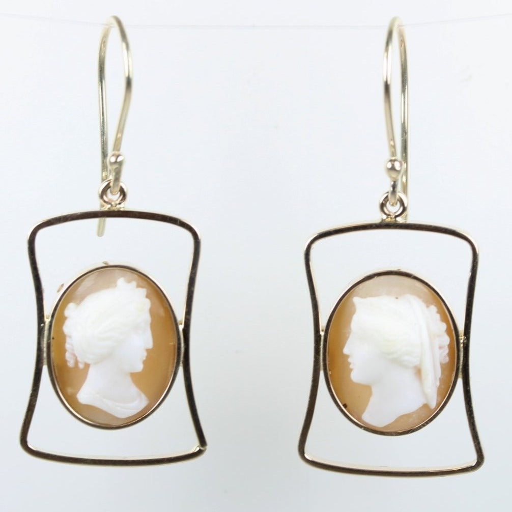 9ct Yellow Gold Conch Shell Cameo Drop Earrings