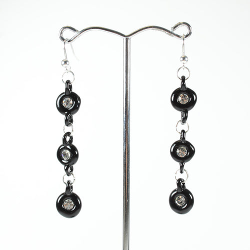 Black Glass and Cubic Zirconia Beaded Earrings