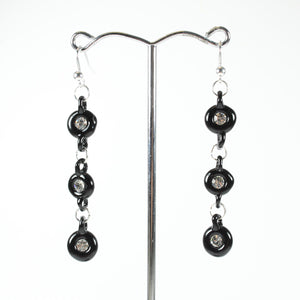 Black Glass and Cubic Zirconia Beaded Earrings