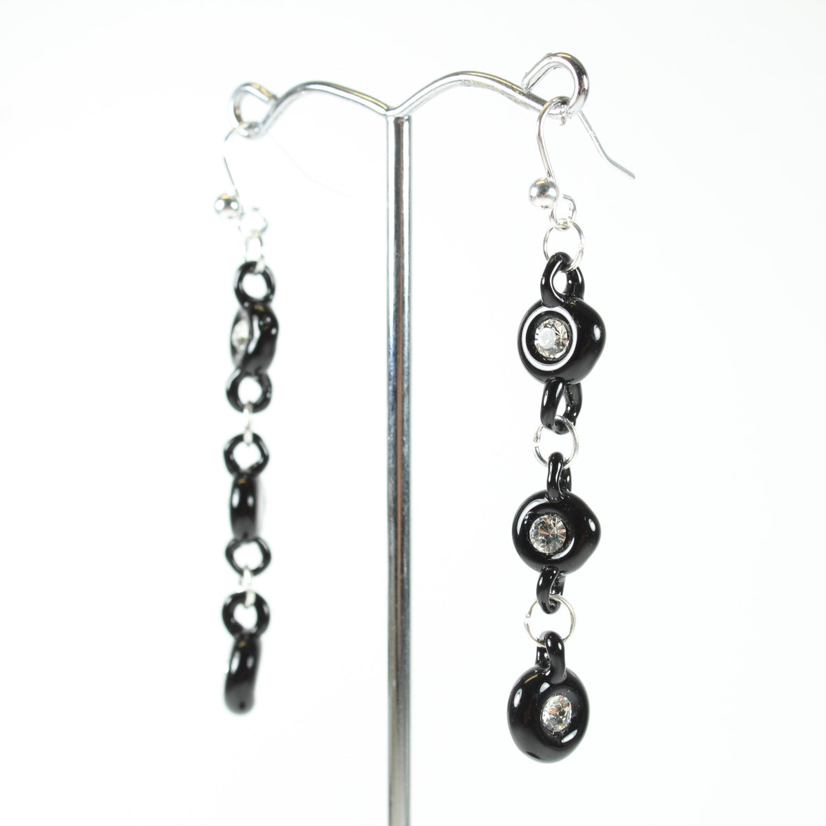 Black Glass and Cubic Zirconia Beaded Earrings
