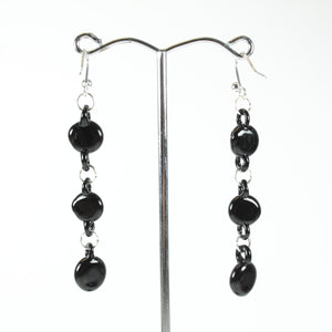 Black Glass and Cubic Zirconia Beaded Earrings