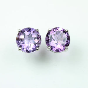 Sterling Silver Round Cut Amethyst Studded Earrings