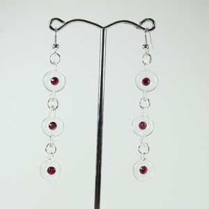 Clear Glass and Pink Crystal Beaded Drop Earrings