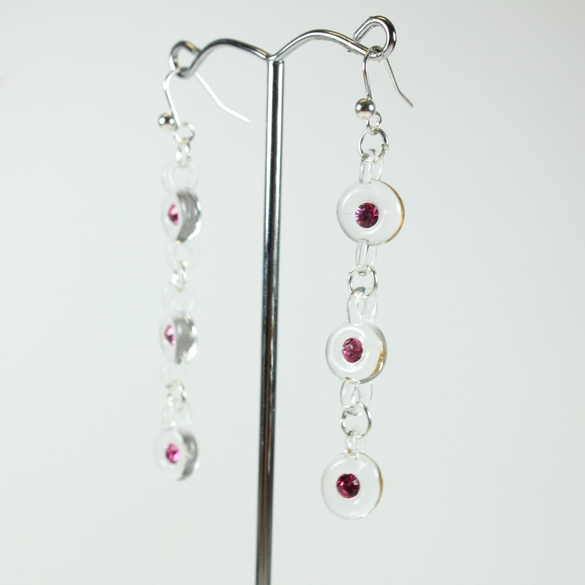 Clear Glass and Pink Crystal Beaded Drop Earrings