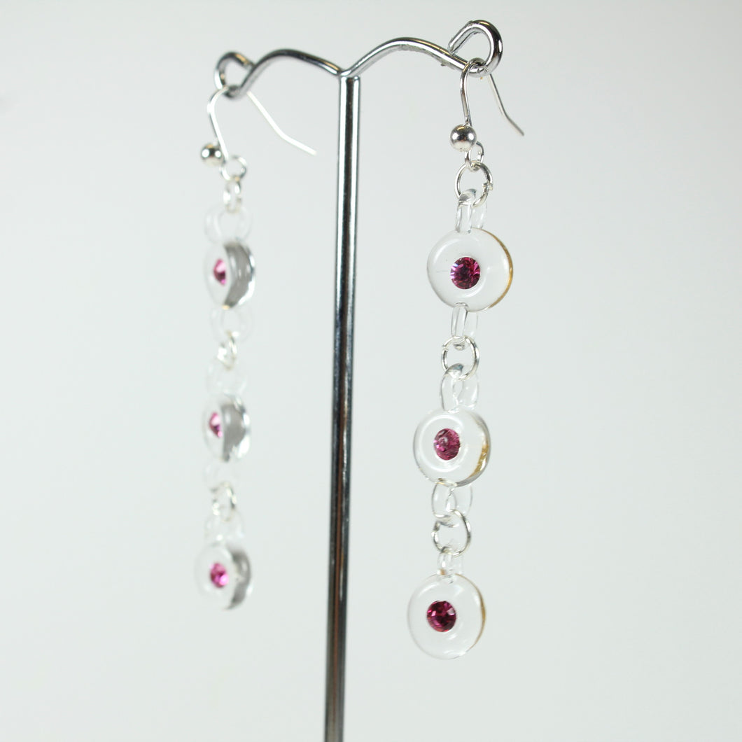 Clear Glass and Pink Crystal Beaded Drop Earrings