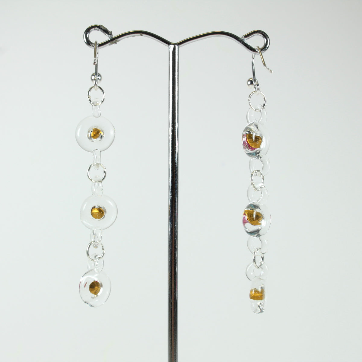 Clear Glass and Pink Crystal Beaded Drop Earrings