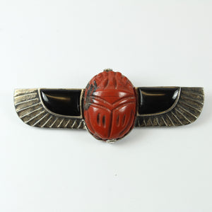 Red Jasper and Onyx Winged Scarab Brooch