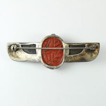 Red Jasper and Onyx Winged Scarab Brooch