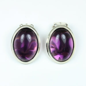 Sterling Silver Cabochon Amethyst Clip On Earrings