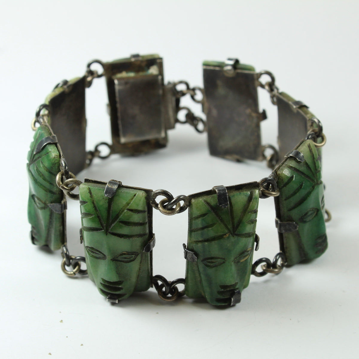 Engraved New Zealand Jade Silver Bracelet