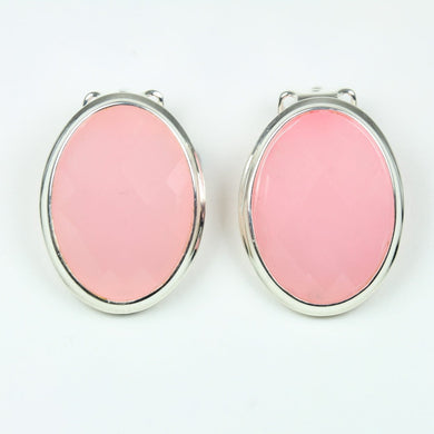 Sterling Silver Cabochon Rose Quartz Clip On Earrings