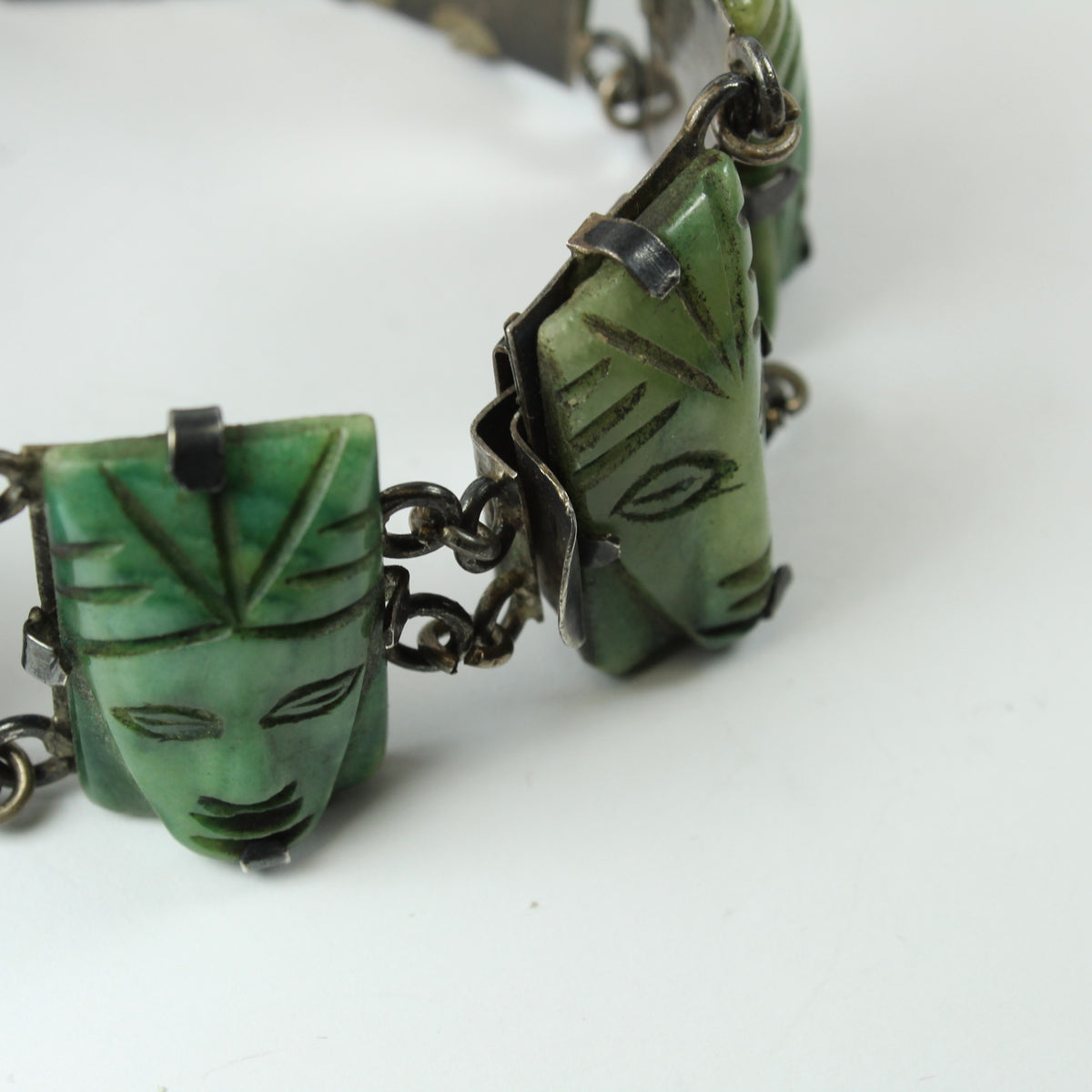Engraved New Zealand Jade Silver Bracelet