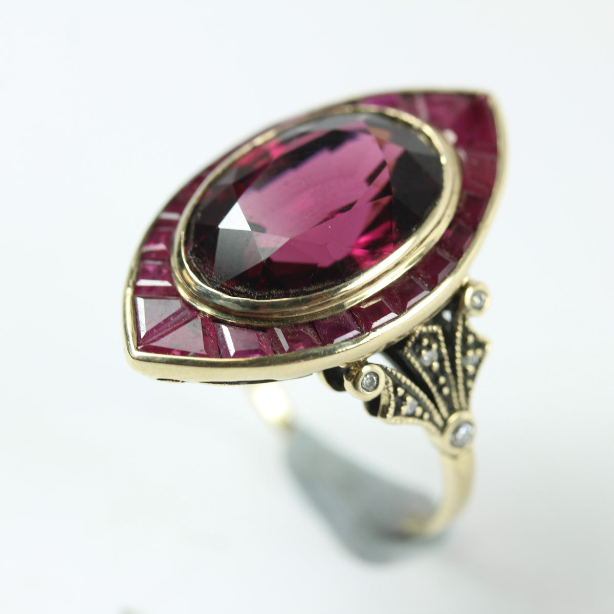 9ct Yellow Gold Garnet, Ruby and Diamond Cocktail Ring