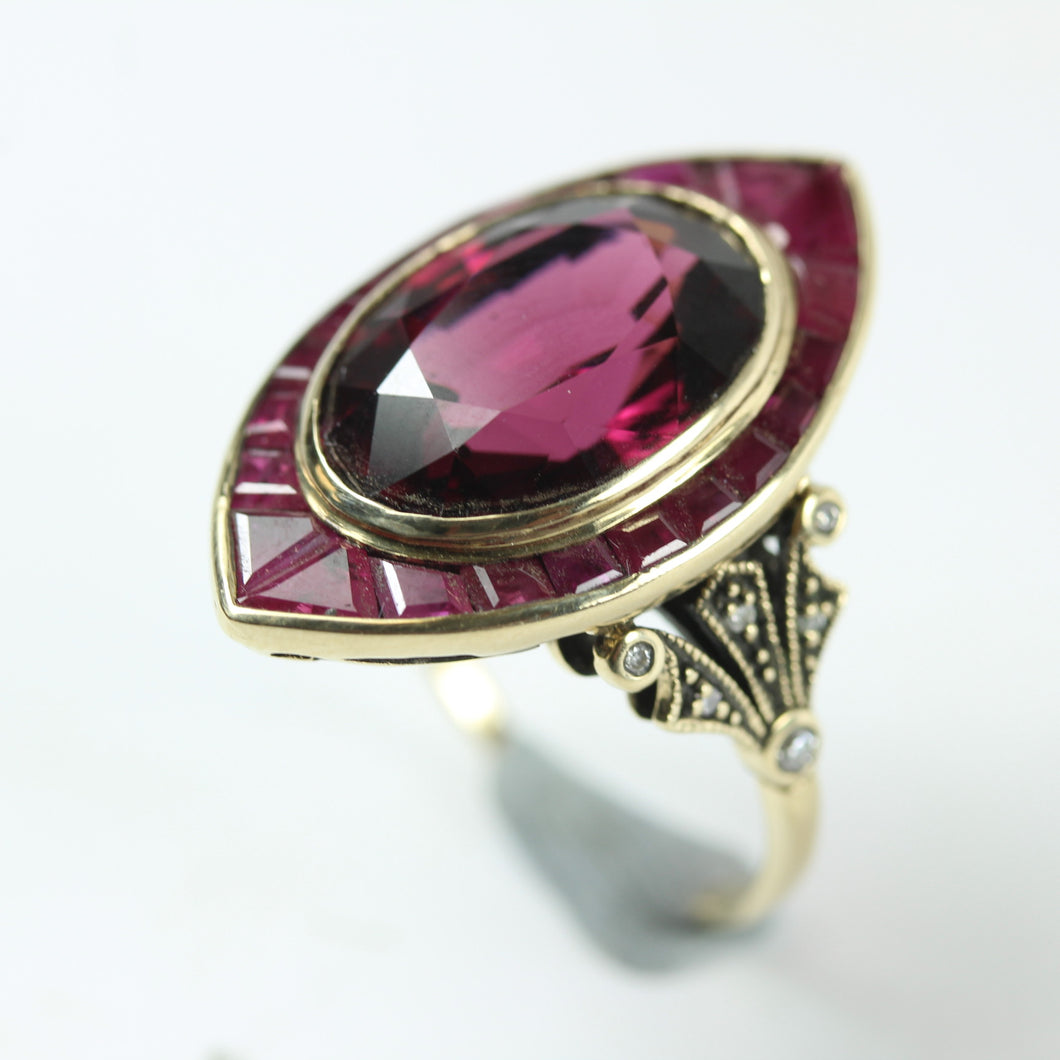 9ct Yellow Gold Garnet, Ruby and Diamond Cocktail Ring