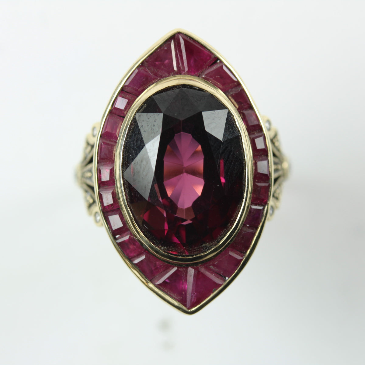 9ct Yellow Gold Garnet, Ruby and Diamond Cocktail Ring
