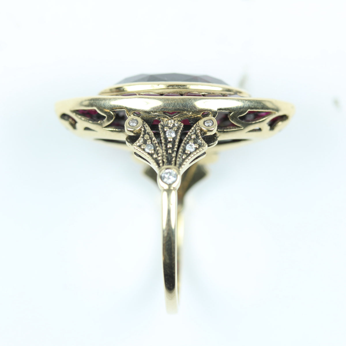 9ct Yellow Gold Garnet, Ruby and Diamond Cocktail Ring
