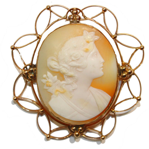 9ct Yellow Gold Edwardian Conch Cameo Brooch