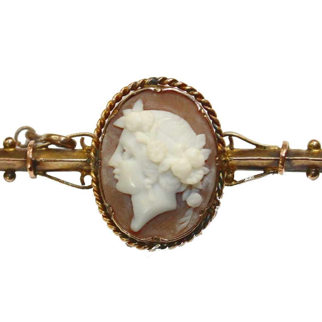 9ct Gold Greek Conch Shell Cameo Brooch