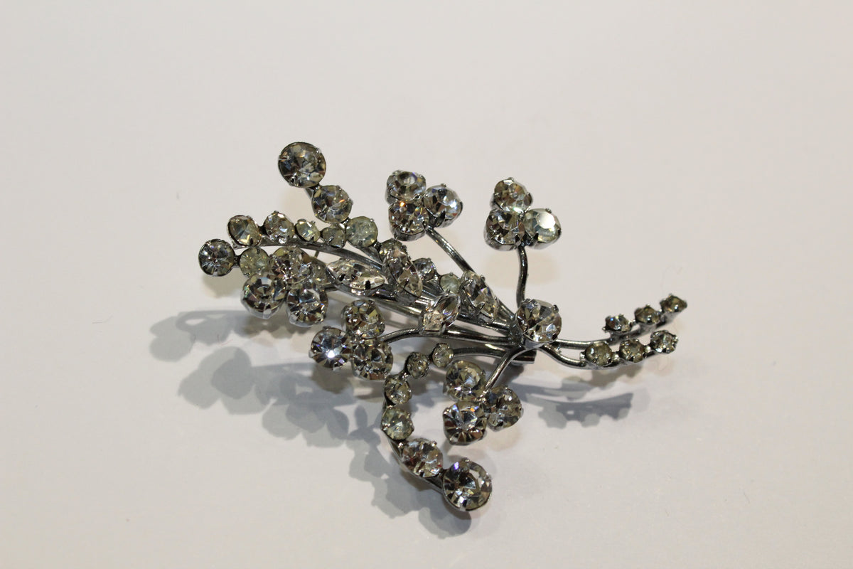 Vintage Foiled-Back Crystal Floral Brooch