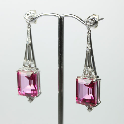 Pink Topaz and Diamond Drop Earrings