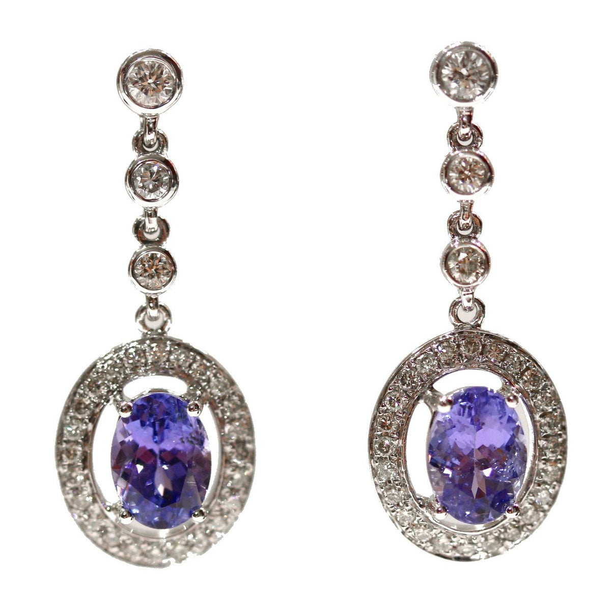 18ct White Gold Tanzanite and Diamond Stud Drop Earrings