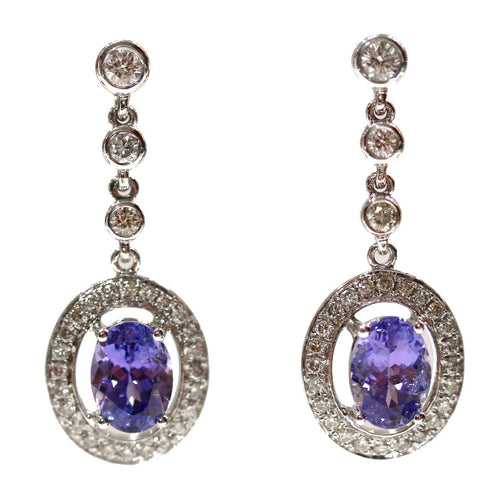 18ct White Gold Tanzanite and Diamond Stud Drop Earrings