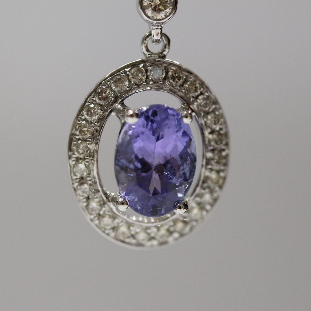18ct White Gold Tanzanite and Diamond Stud Drop Earrings