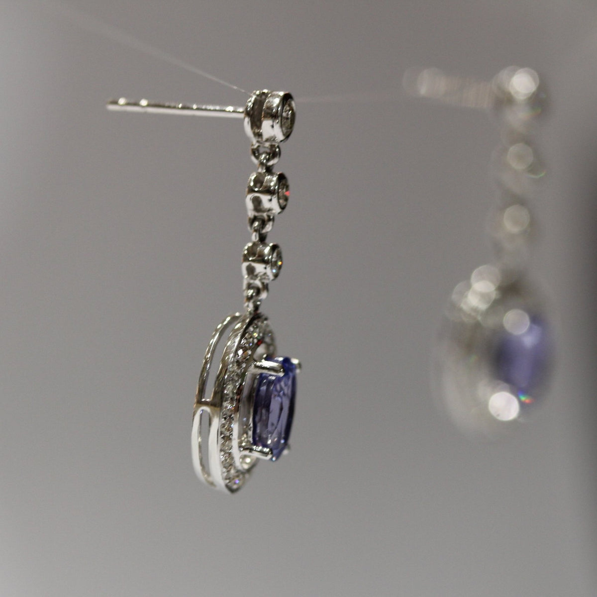 18ct White Gold Tanzanite and Diamond Stud Drop Earrings