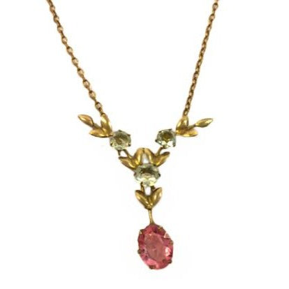 Antique 9ct Yellow Gold Aquamarine and Pink Paste Pendant