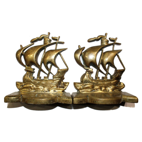 Antique Brass Ship Book Ends