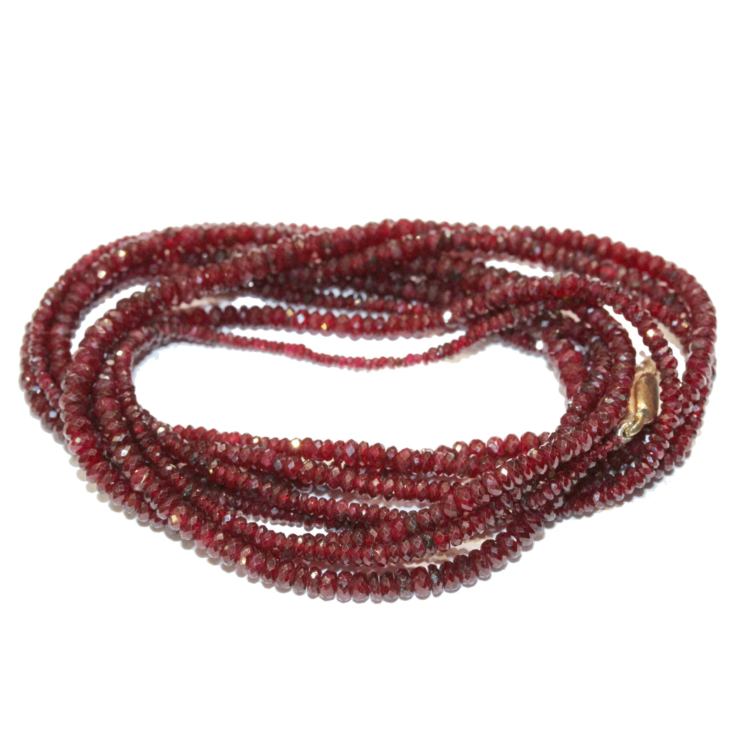 9ct Yellow Gold Ruby Graduated Extra Long Beaded Necklace