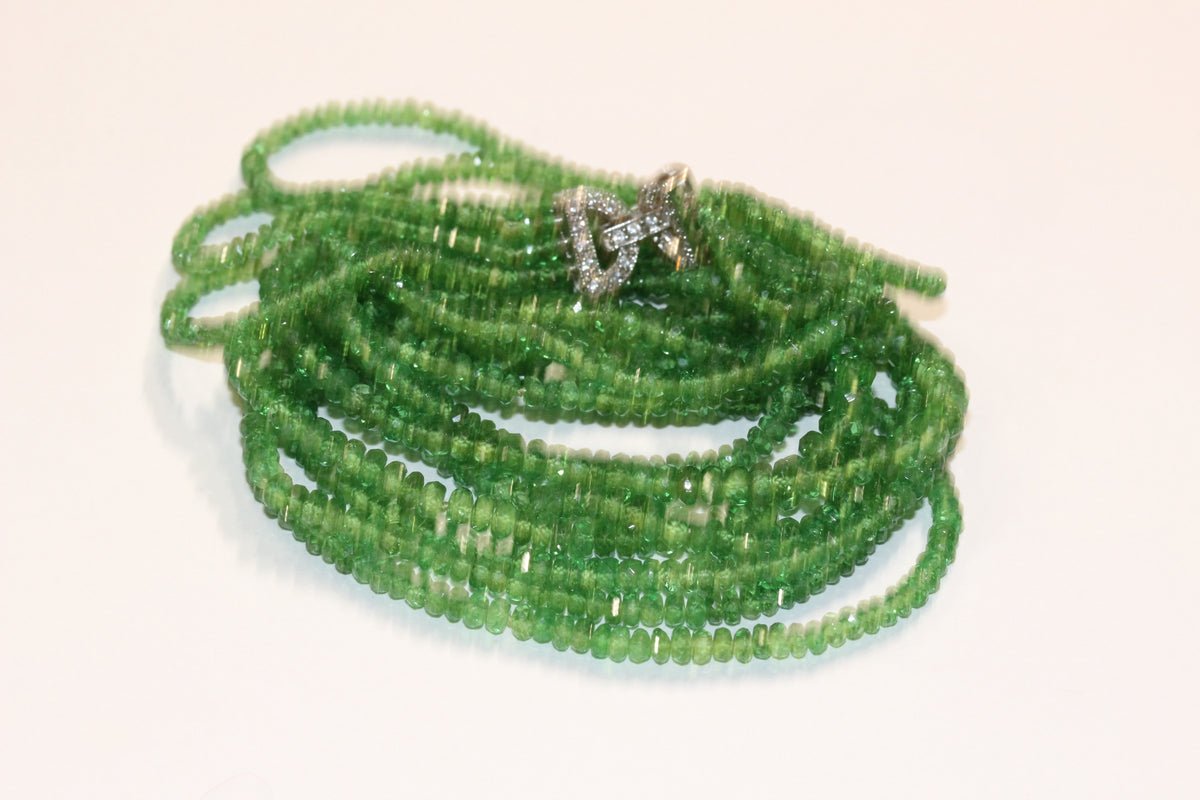Natural 3 Strand Faceted Tsavorite Garnet Necklace