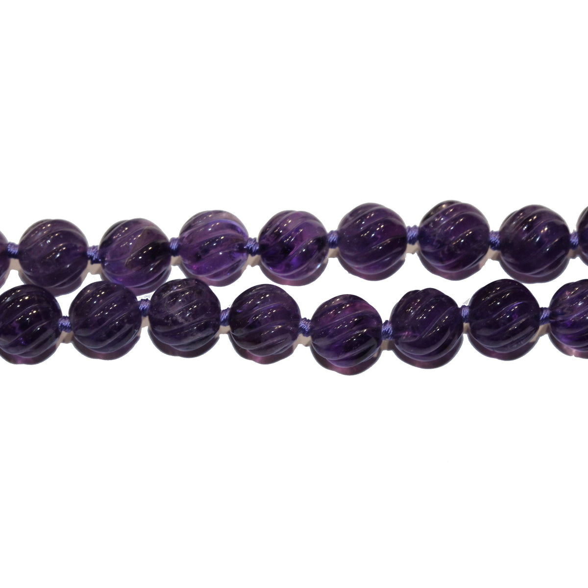 Carved Amethyst Opera Length Beaded Necklace