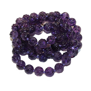 Carved Amethyst Opera Length Beaded Necklace