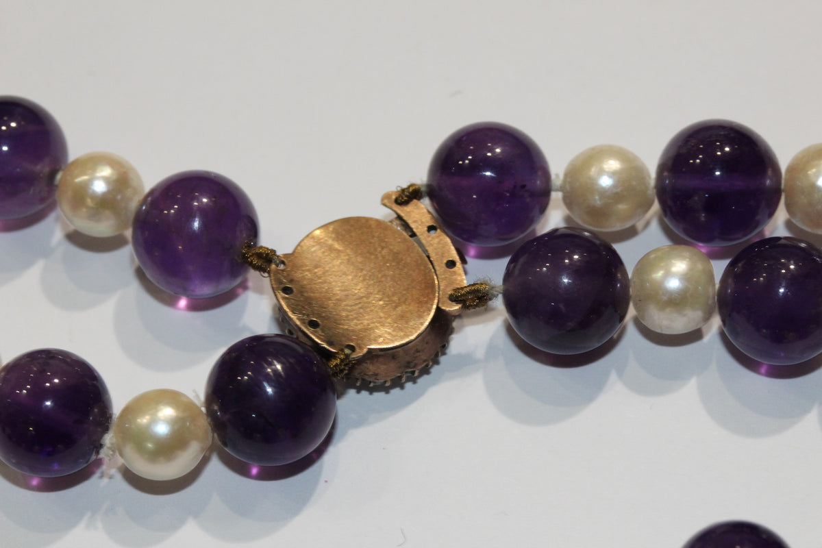 Vintage Amethyst and Pearl Beaded Necklace